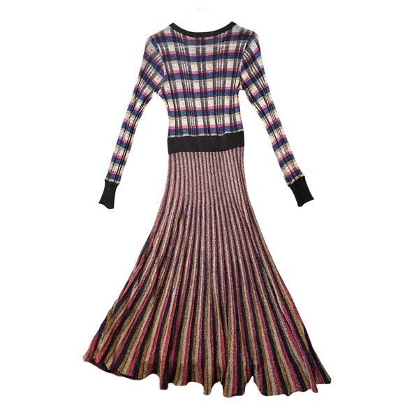 Happy Sheep Colorful Metallic Knit Fit & Flare Long Sleeve Midi Dress Sz Small - Picture 5 of 7